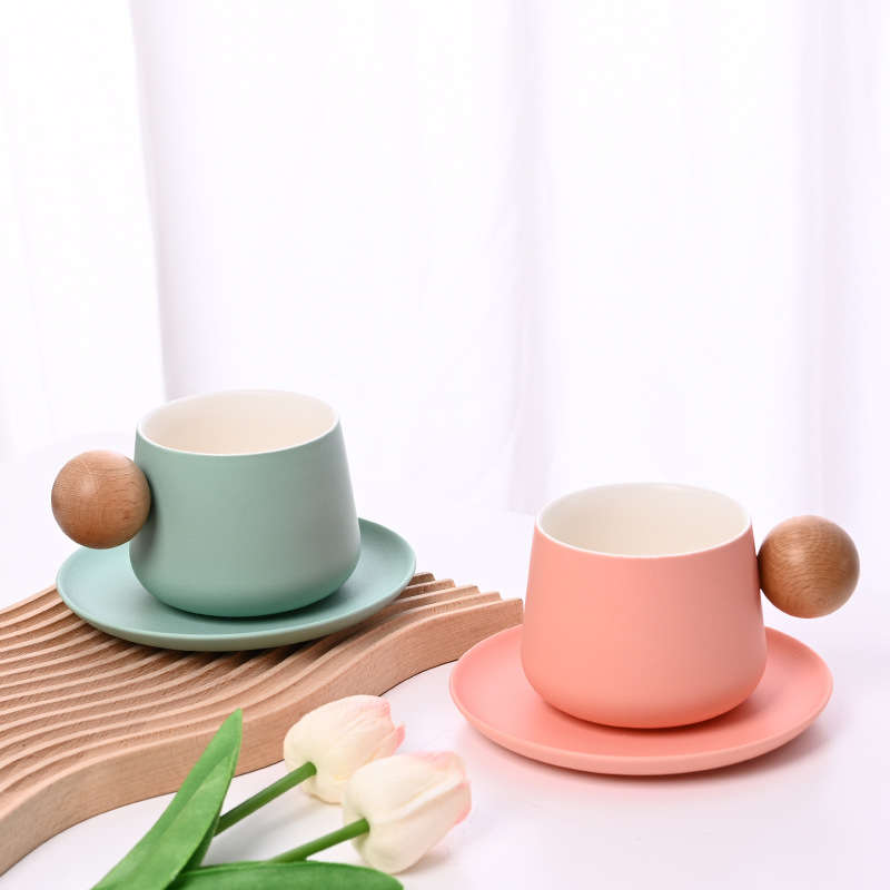 Morandi Color Mug - Wooden Ball Handle