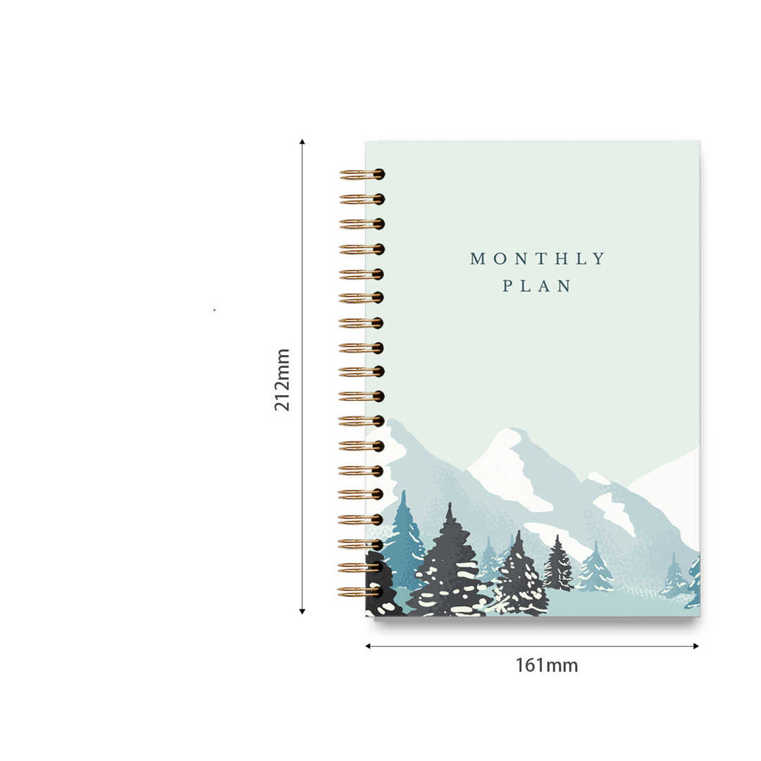 Ins Minimalism Style Monthly Planner Spiral Bound Notebook - Snowy Mountains