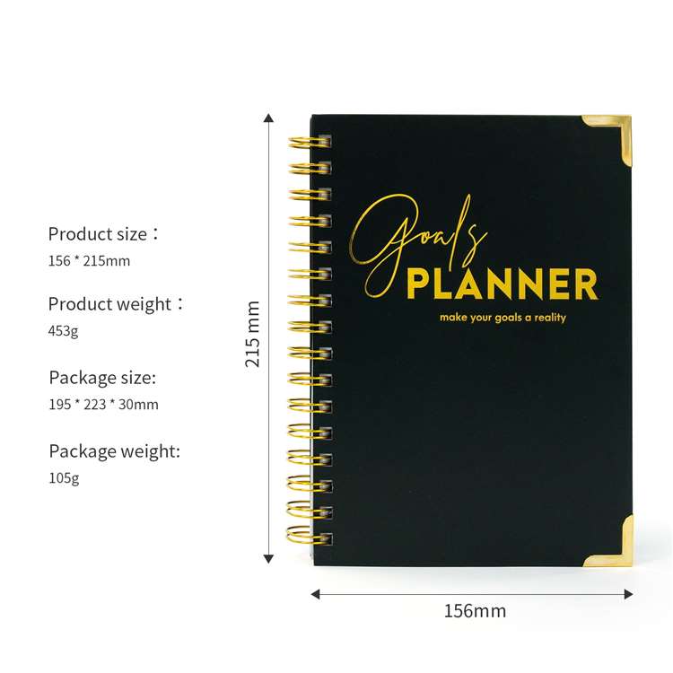 Pure Color Monthly Planner Spiral Bound Notebook with Gift Box - Black