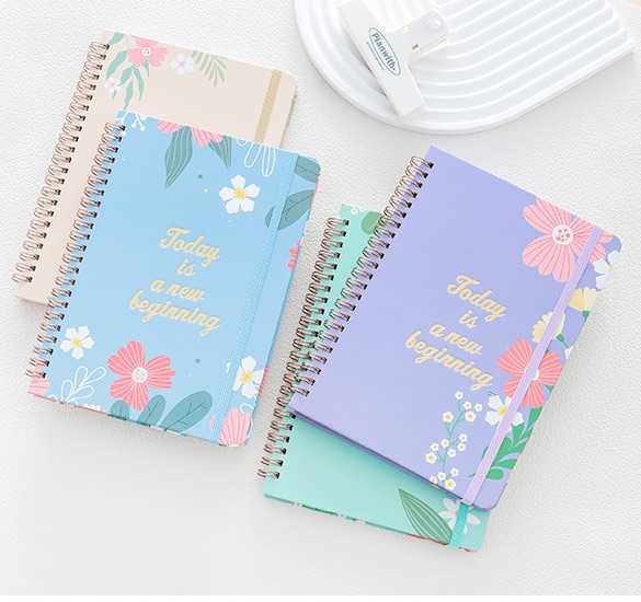 Fresh Flower Daily Planner Spiral Bound Notebook with Strap - Various Colors