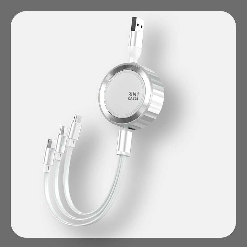 4ft 3-in-1 Retractable Charging Cable - White