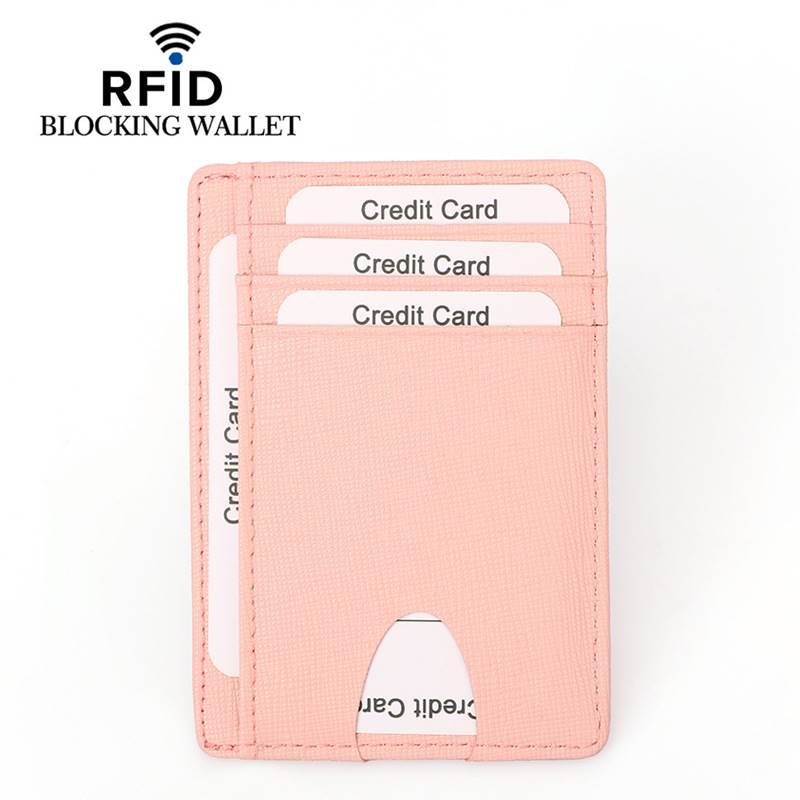 Carbon Fiber Texture RFID Multi-Card Slots Card Holder - Taiga Leather Texture Pink