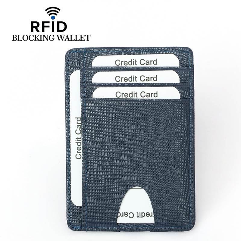 Carbon Fiber Texture RFID Multi-Card Slots Card Holder - Taiga Leather Texture Vintage Blue