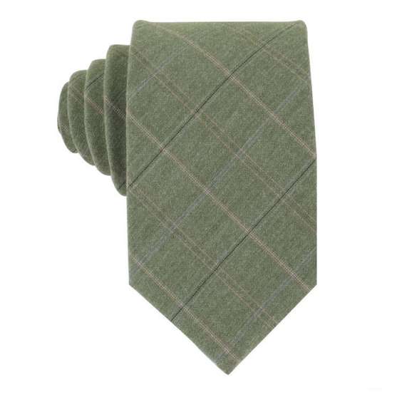 Leisure British Style Grid and Stripe Pattern Cotton Tie - Bean Green