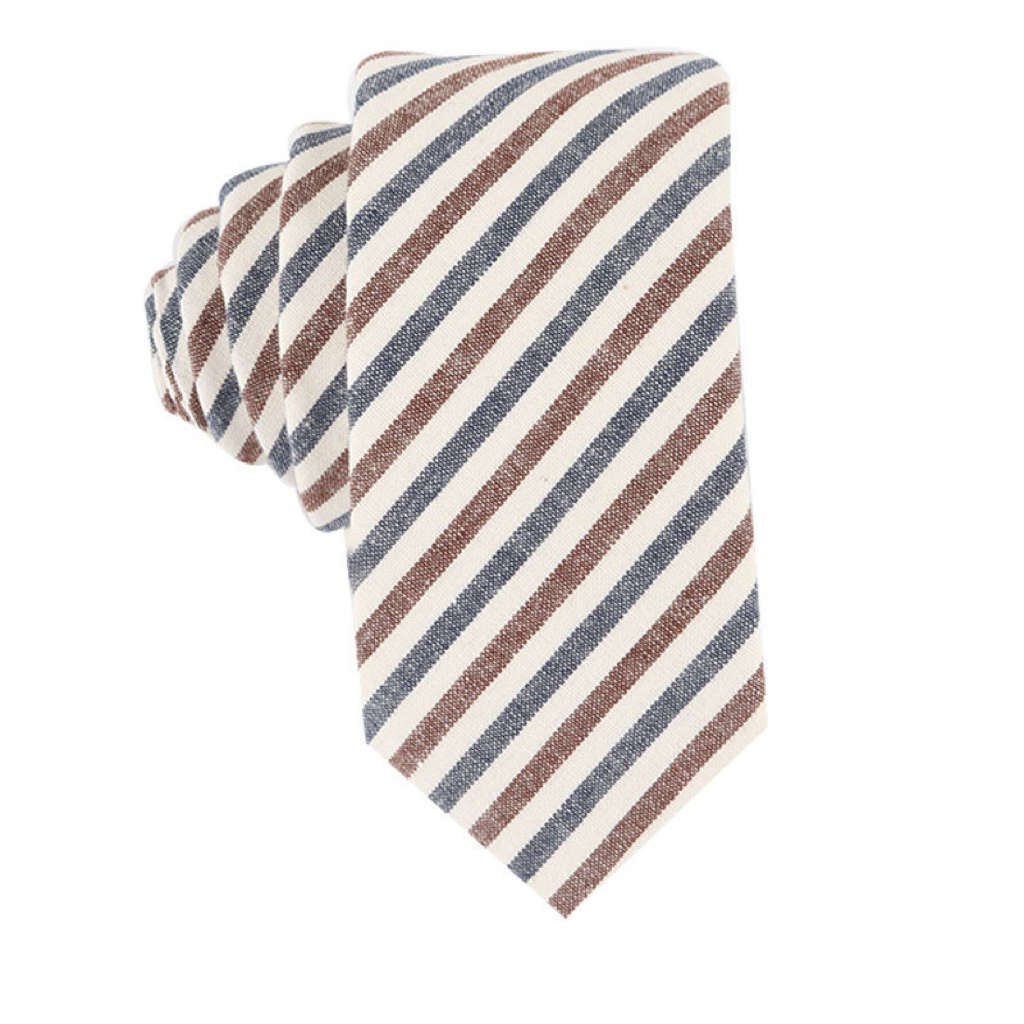 Preppy Style Bright Color Cotton Tie - Brown and Blue Stripe