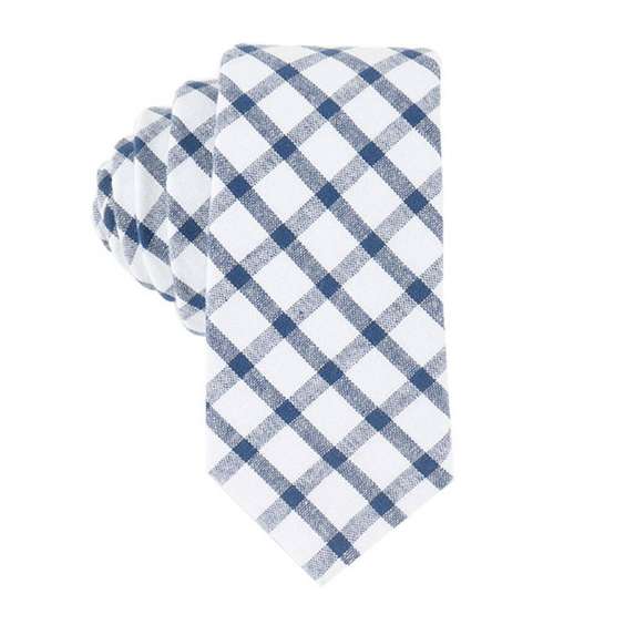 Preppy Style Bright Color Cotton Tie - Blue Grid