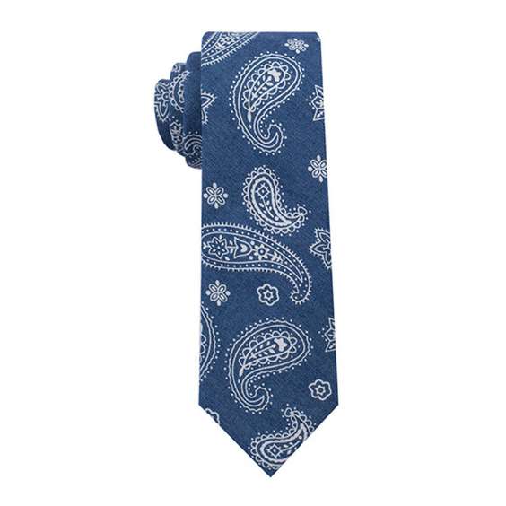 Denim Blue Floral Cotton Tie - Abstract Patterns