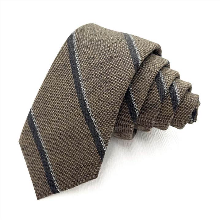 Classic Stripe Pattern Cotton Tie - Dark Beige