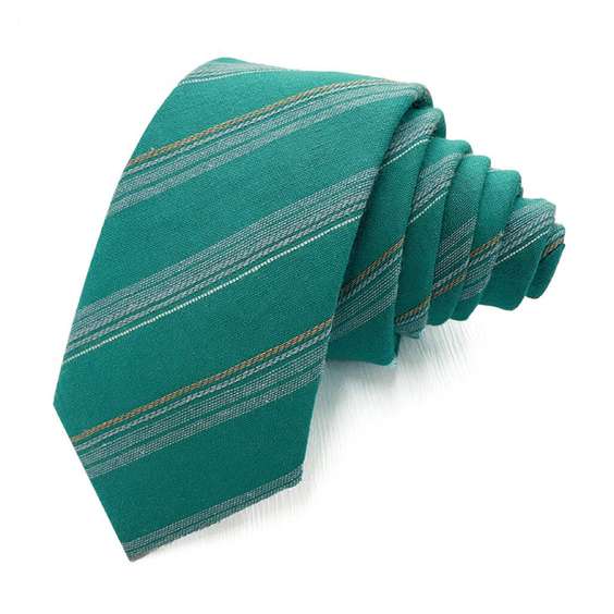 Classic Stripe Pattern Cotton Tie - Peacock Green