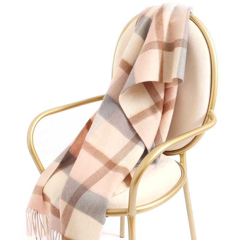 Fresh Colors Wool Shawl with Plaid Pattern - Light Brown