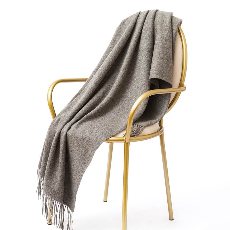 Rainbow Pure Color Wool Scarf with Tassel - Gray