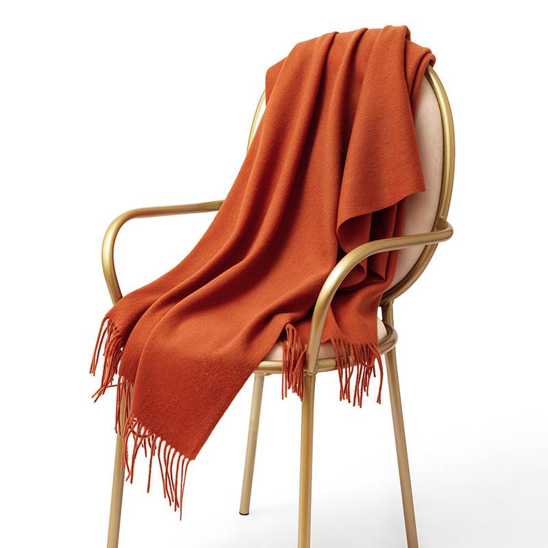 Rainbow Pure Color Wool Scarf with Tassel - Caramel