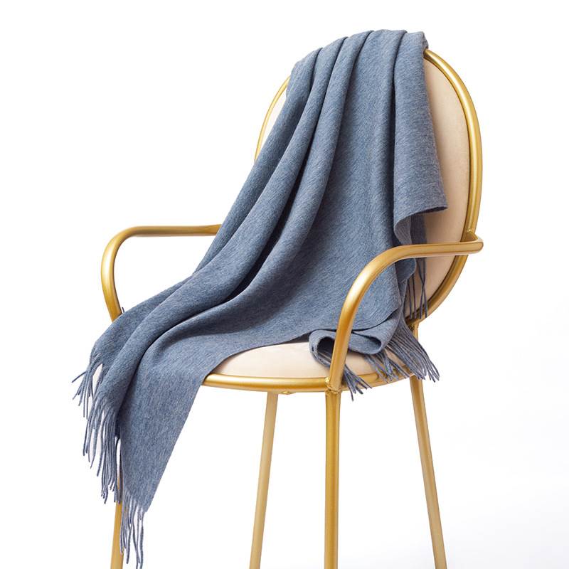 Rainbow Pure Color Wool Scarf with Tassel - Dusty Blue