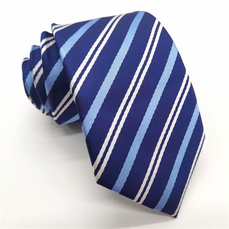 3.15 inch Striped Polyester Tie of Men - White and Light Blue Stripes