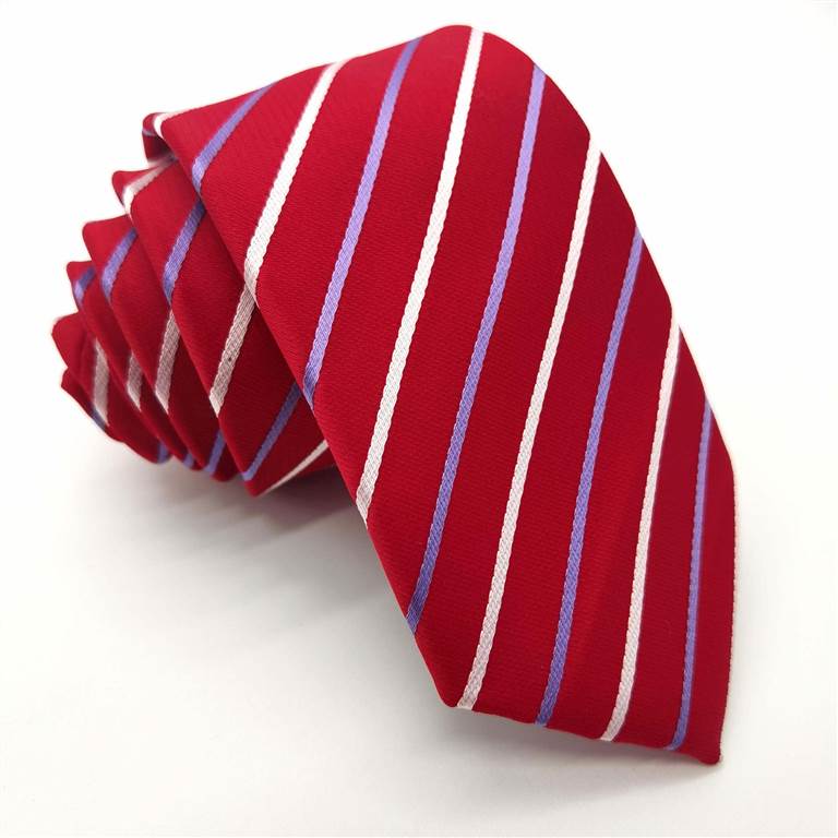 3.15 inch Striped Polyester Tie of Men - White and Purple Stripes