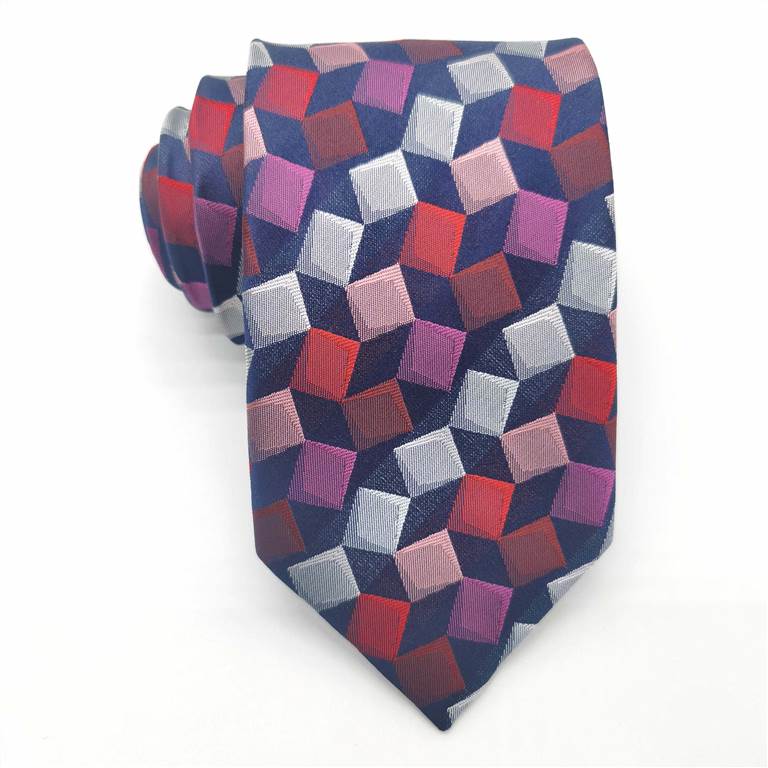 Squared Pattern Silk Tie - Red Purple