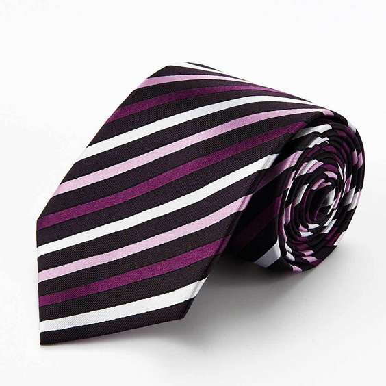 Classic Stripe Pattern Jacquard Silk Tie - Dark Purple Tie with Triple Color Stripe