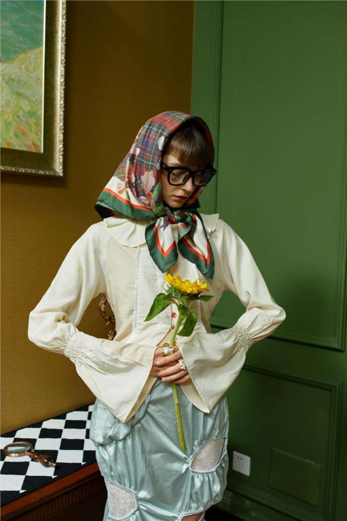 Symphony of Irises Silk Scarf - Model Wearing
