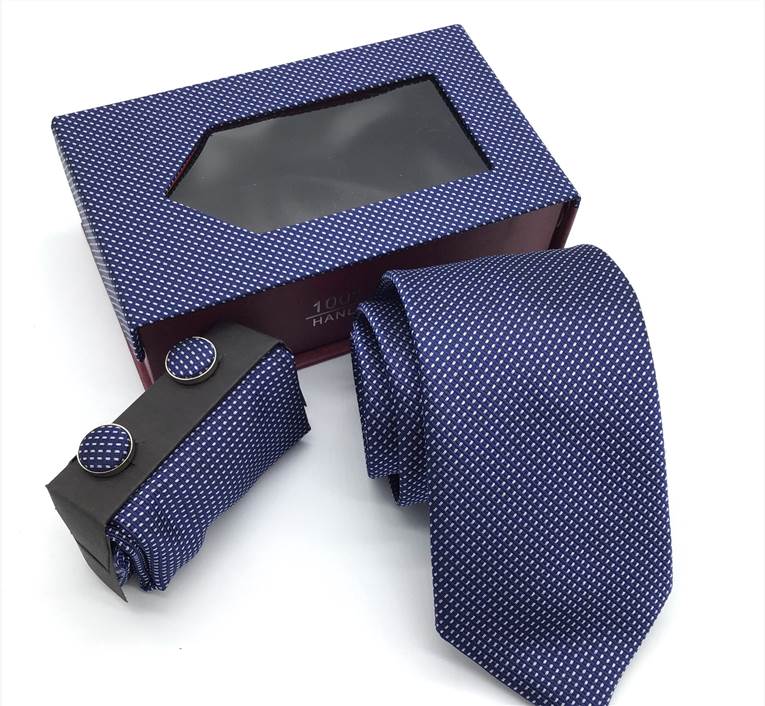 Two-Tone Twill Woven Tie Set - Dark Blue