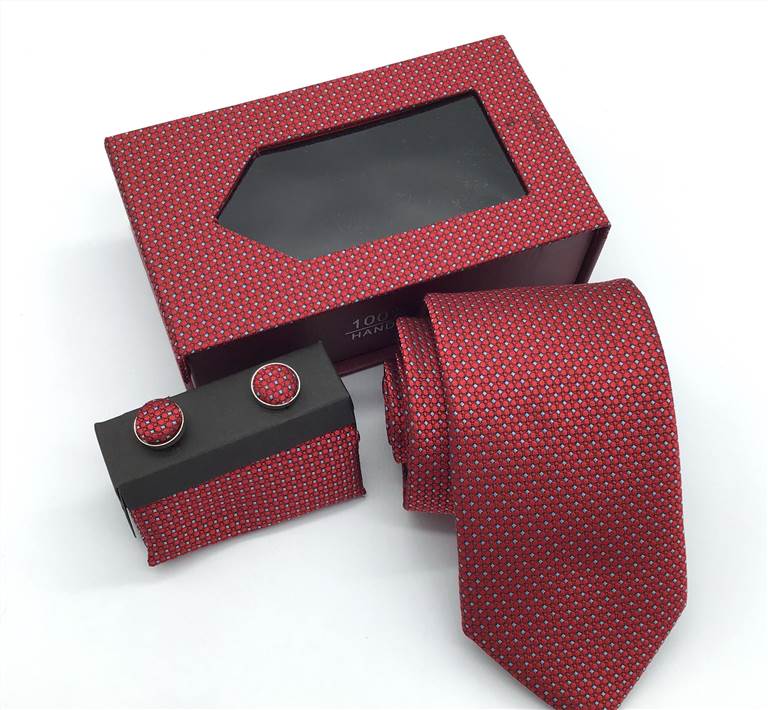 3-Piece Patterned Polyester Tie Set - Red