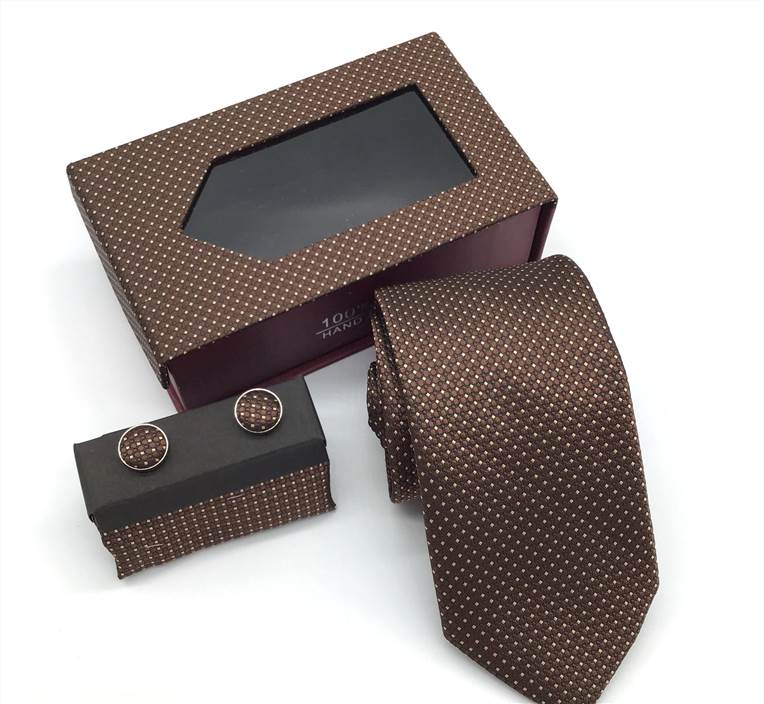 3-Piece Patterned Polyester Tie Set - Coffee