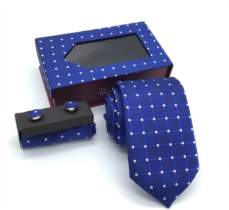 Checkered Plaid Stripe Tie Set - Bright Blue