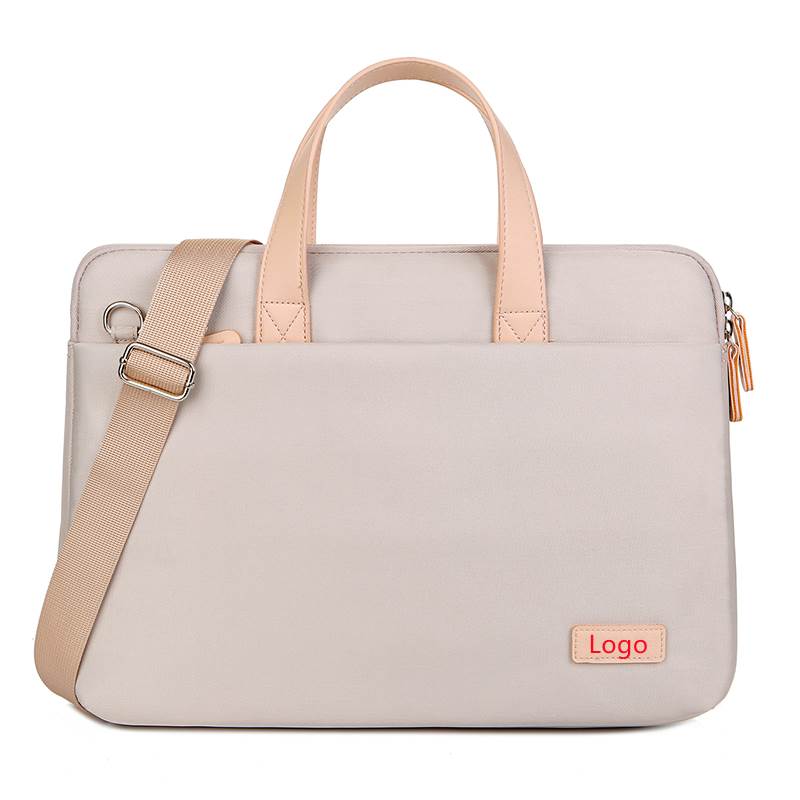 Custom Laptop Shoulder Briefcase - Beige with Nude Handle