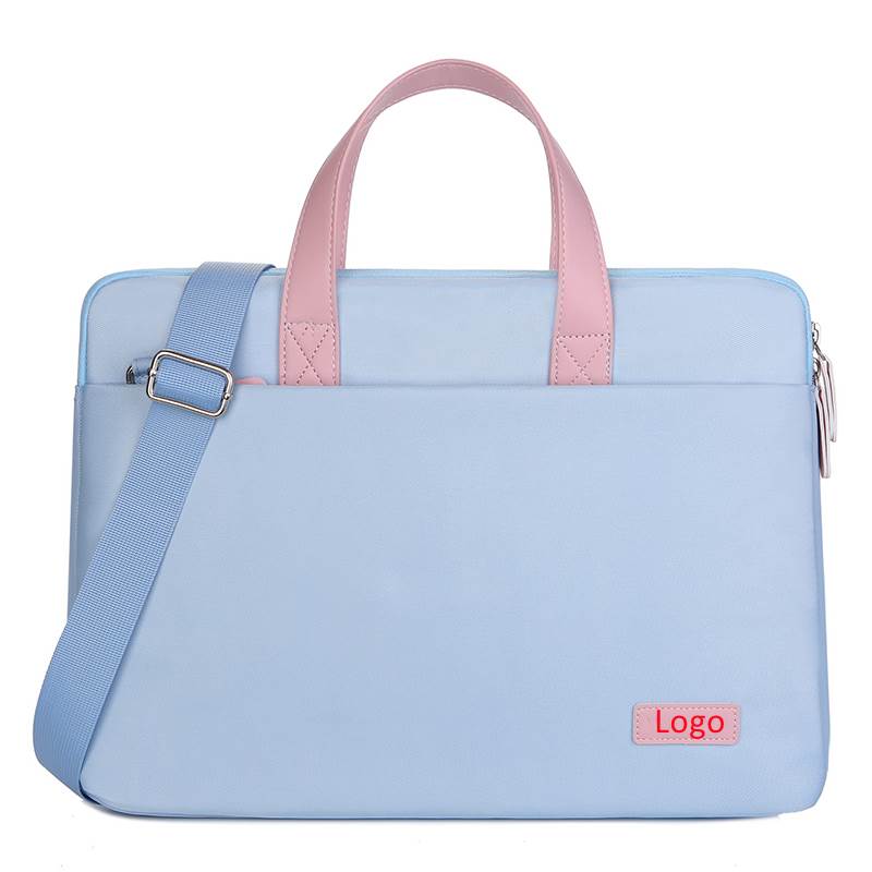 Custom Laptop Shoulder Briefcase - Light Blue with Pink Handle