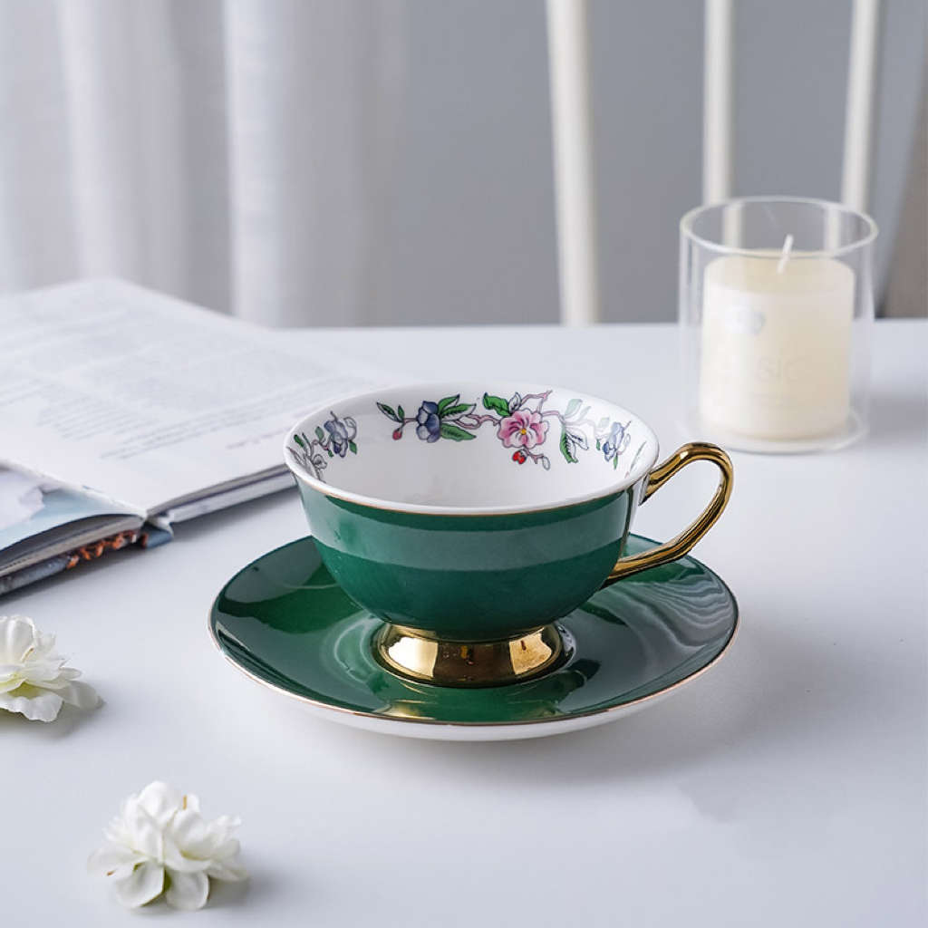 British Style Teacup and Saucer - Dark Green