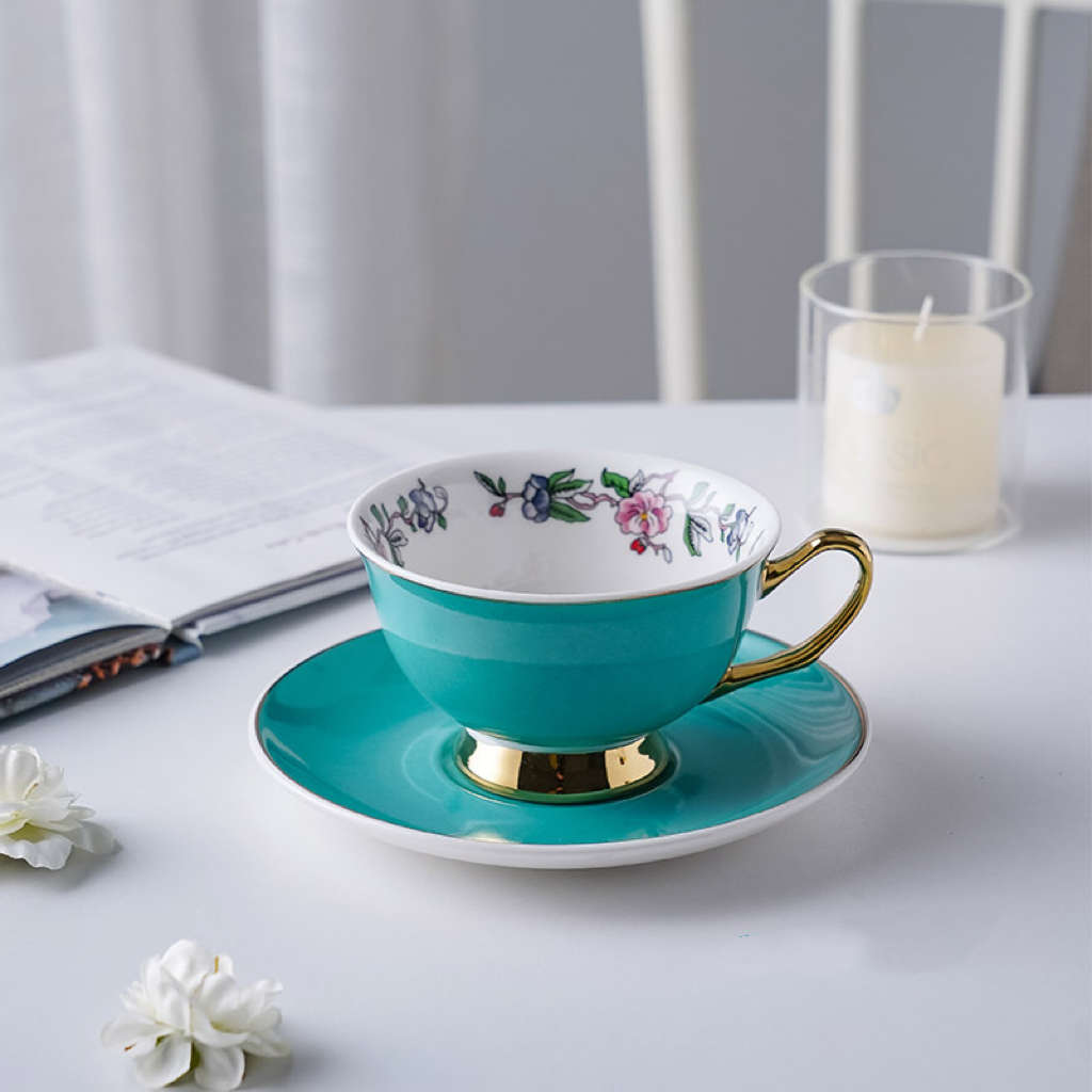 British Style Teacup and Saucer - Tiffany Blue