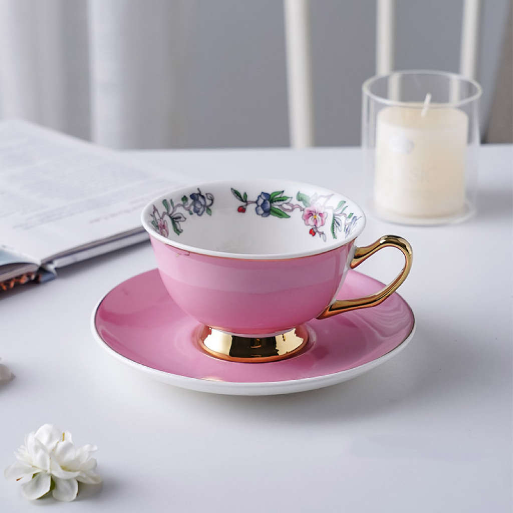 British Style Teacup and Saucer - Pink