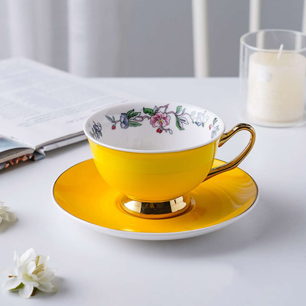 British Style Teacup and Saucer - Yellow