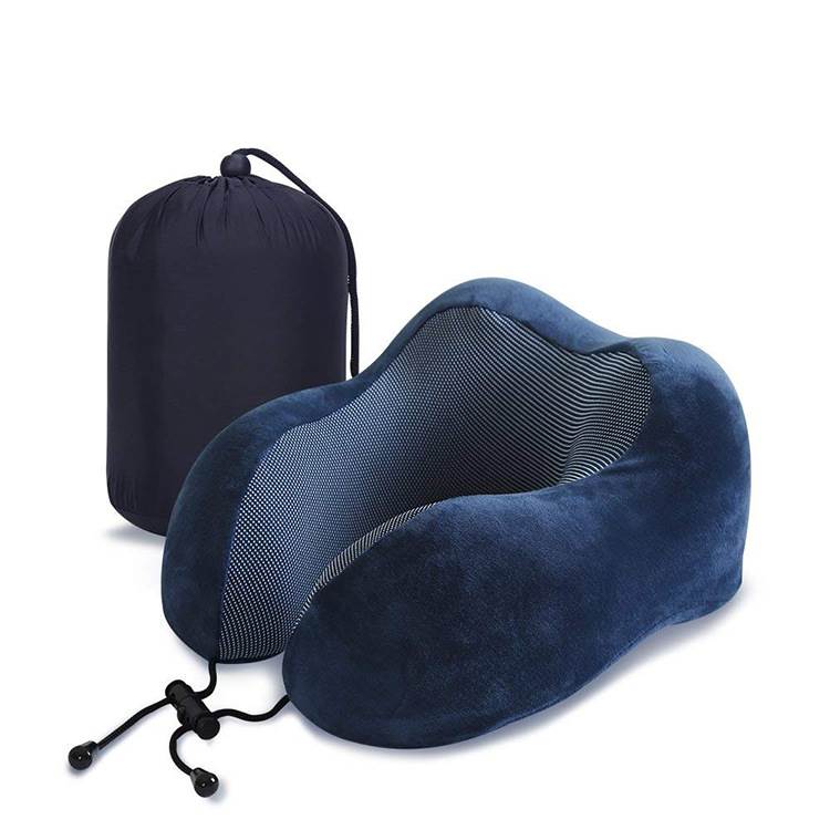 Custom U-shaped Pillow with Hump Shape Neck Brace - Navy Blue