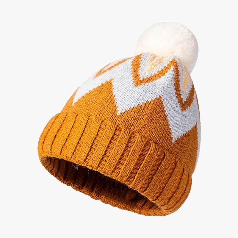 Pom Pom Beanie - Orange Yellow