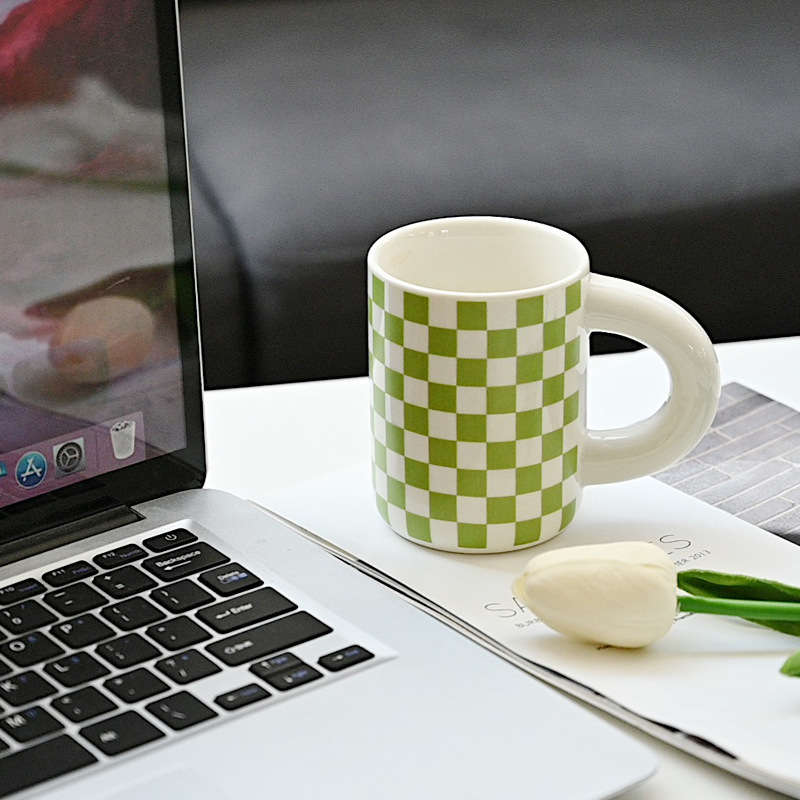 Chessboard Pattern Mug - Light Green