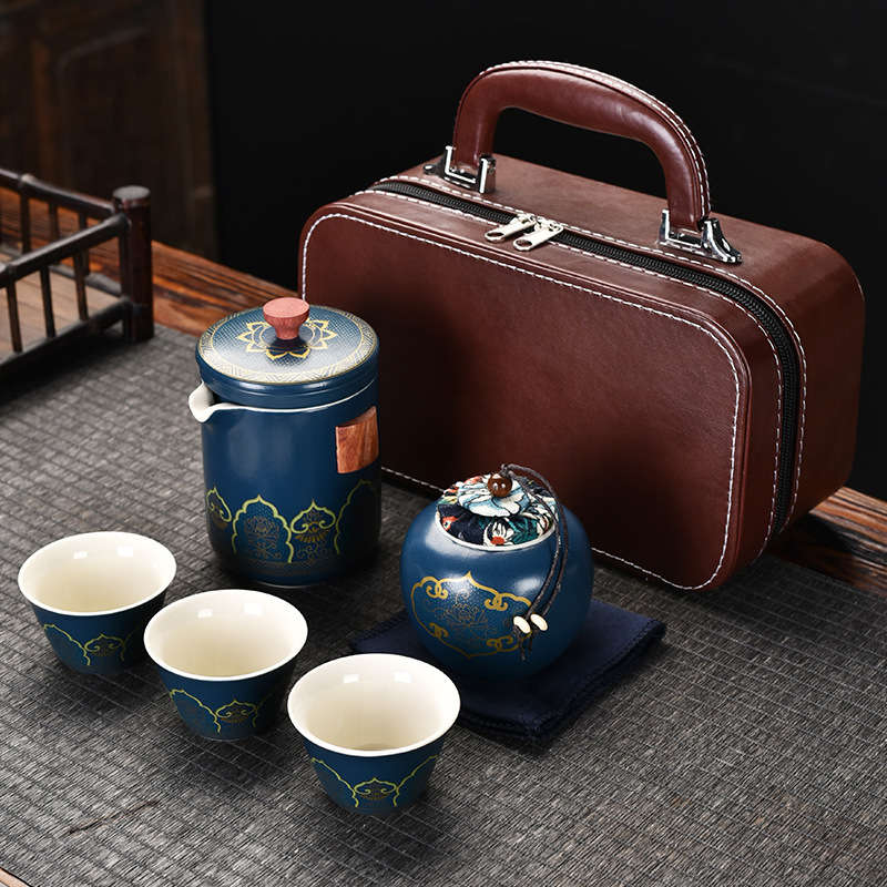 Portable Travel Tea Set - Blue Tone