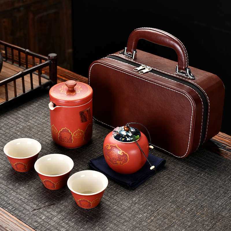Portable Travel Tea Set - Red Tone