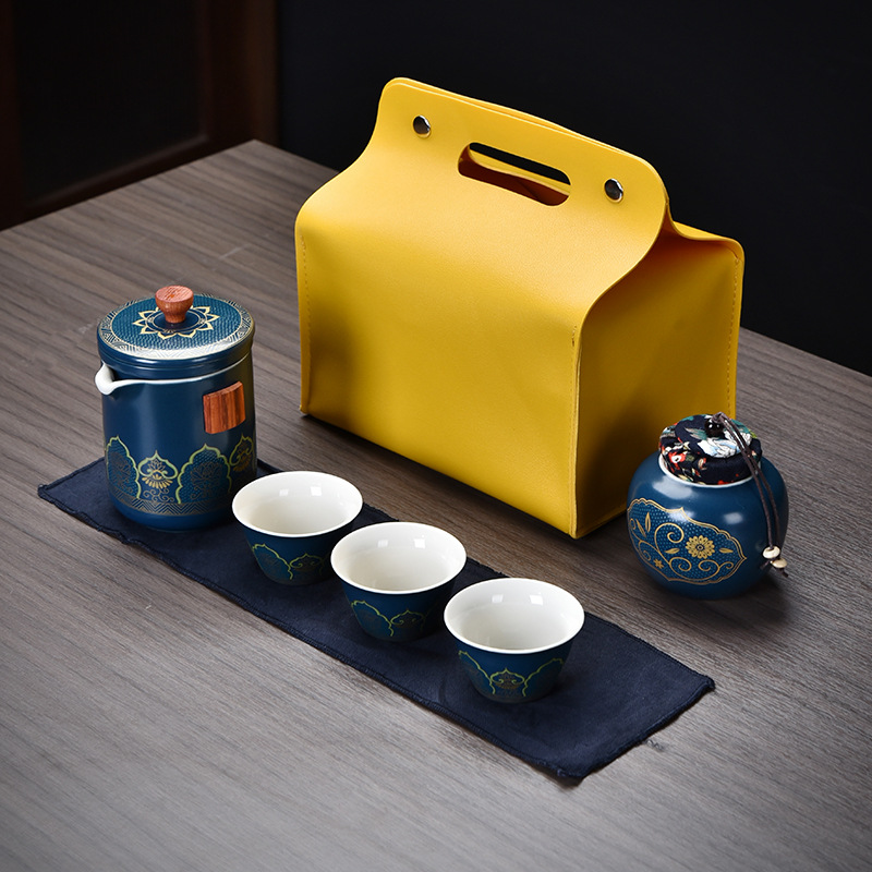 Porcelain Travel Tea Set - Kit 2 Blue