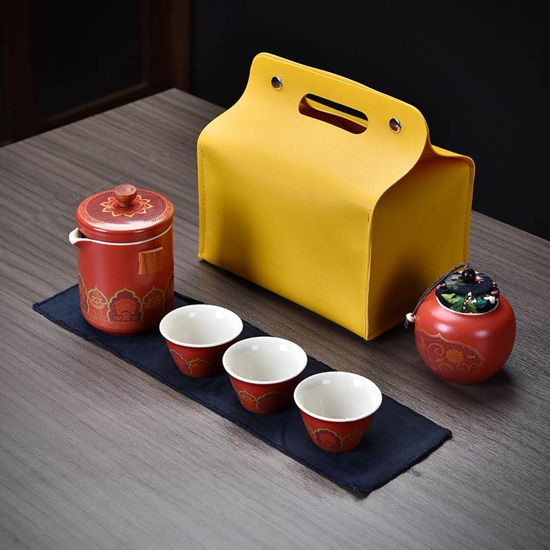 Porcelain Travel Tea Set - Kit 2 Red