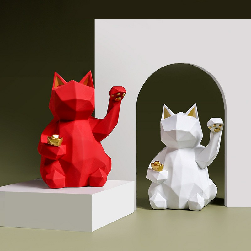 Matte Geometric Lucky Cat Resin Figurine