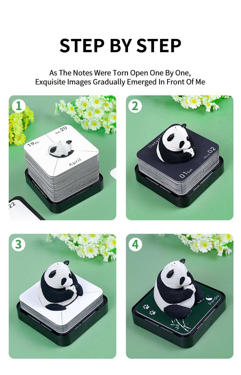 Cute Panda Paper Sculpture Calendar - Using Process