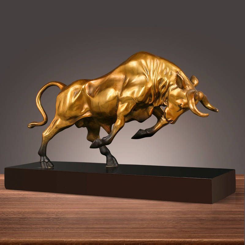 Copper Fighting Bull Statue - Golden Copper Bull