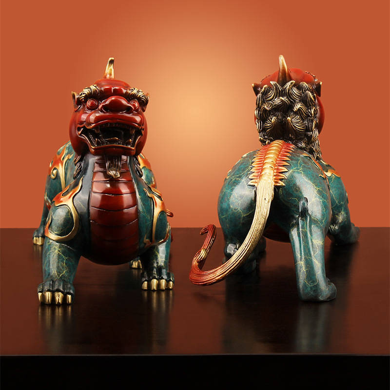 Colorful Copper Pixiu Figurine - Front and Back
