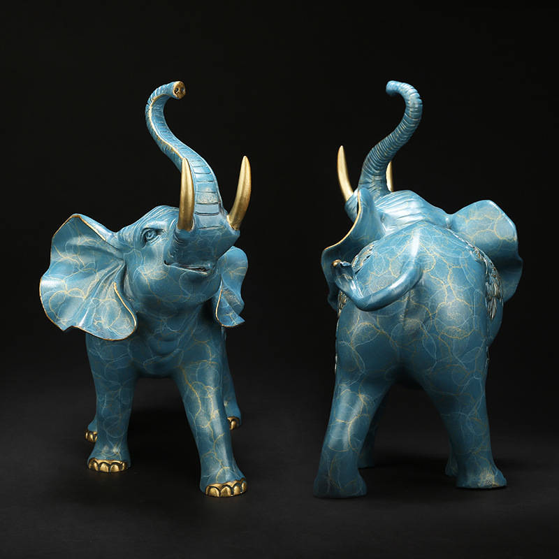 Propitious Copper Elephant Statue - Front and Back