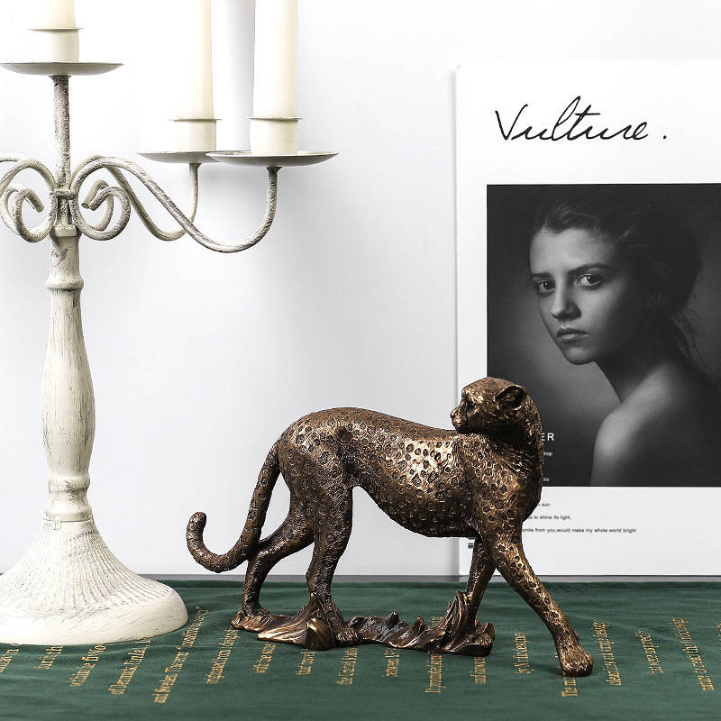 Modern Resin Leopard Statue - Bronze Standing Pose