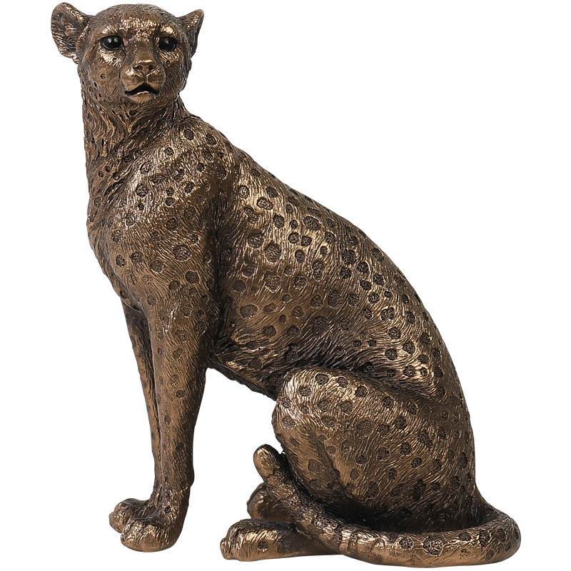 Modern Resin Leopard Statue - Bronze Sitting Pose
