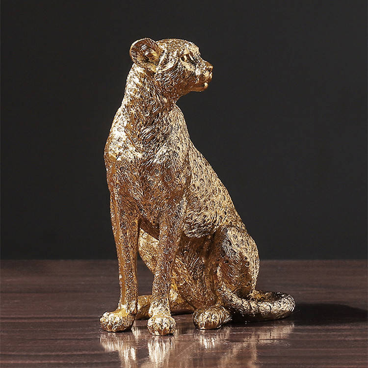 Modern Resin Leopard Statue - Golden Sitting Pose