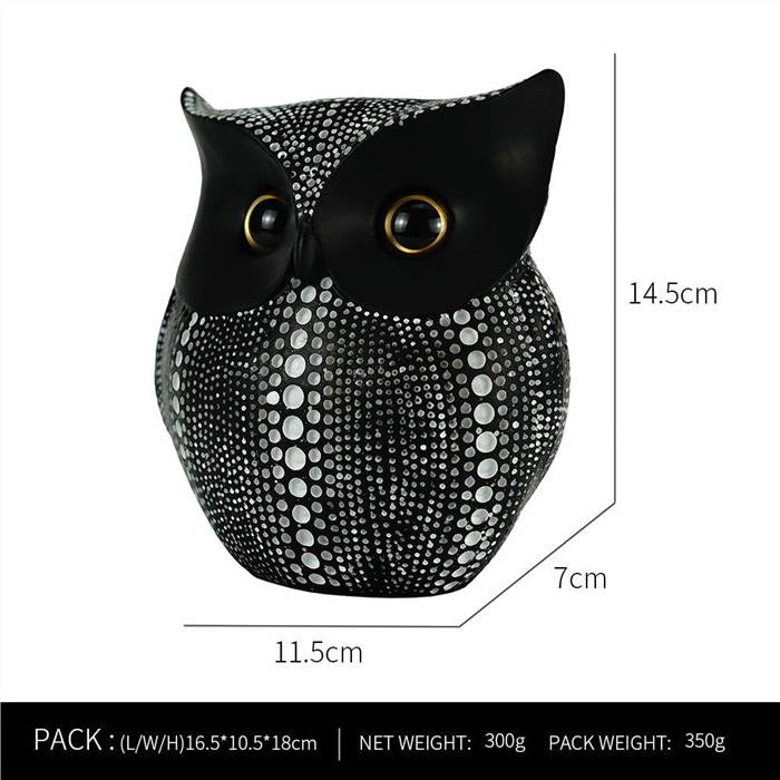 Polka Dot Resin Owl Figurine - Black