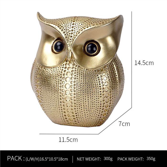 Polka Dot Resin Owl Figurine - Gold