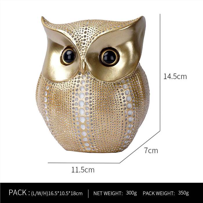 Polka Dot Resin Owl Figurine - White Gold